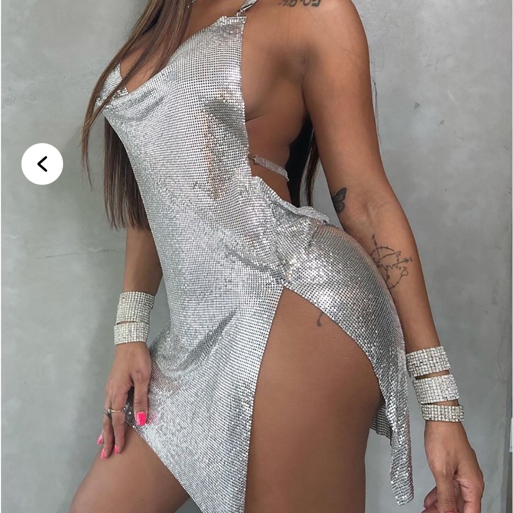 Silver Metallic Mini Dress - Picture 6 of 6